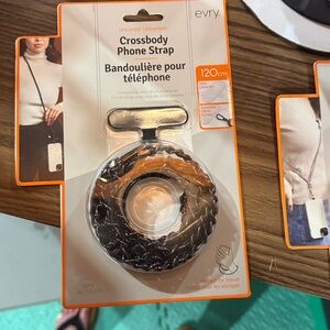 New leather and dark silver chainCrossbody Phone Strap Black.